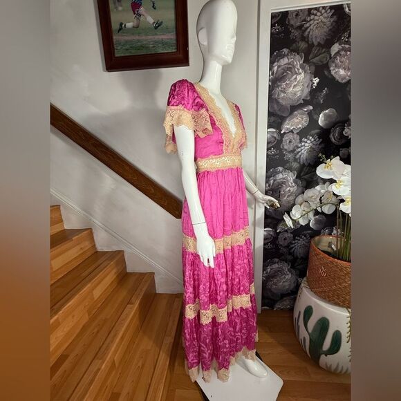 Free People Spell Pink and Cream Maxi Dress/ Size XS - Picture 8 of 11